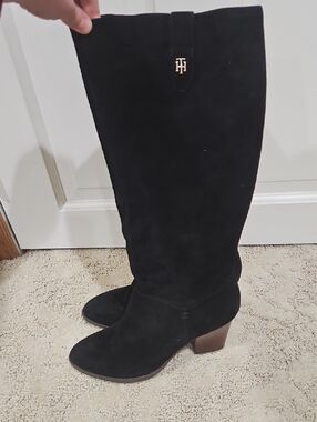 Tommy Hilfiger Black Suede Over-the-Knee Block Heel Boots